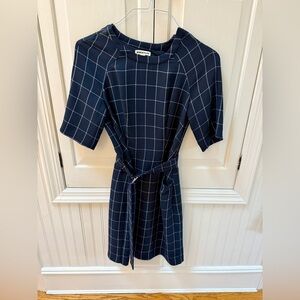 Whistles Navy and White Checked Belted Midi Dress